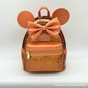 Loungefly Orange/Peach Punch Sequin Minnie Ear Backpack